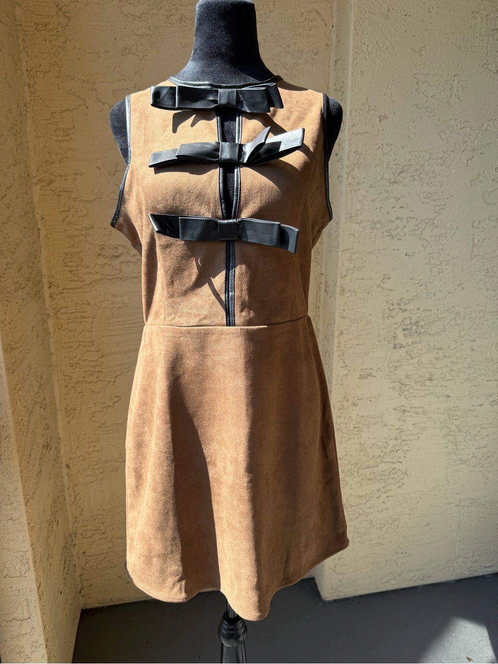 Antropologie Flat White Faux-Suede Sleeveless Bow-Trim Event Mini Dress M NWT - Picture 8 of 14
